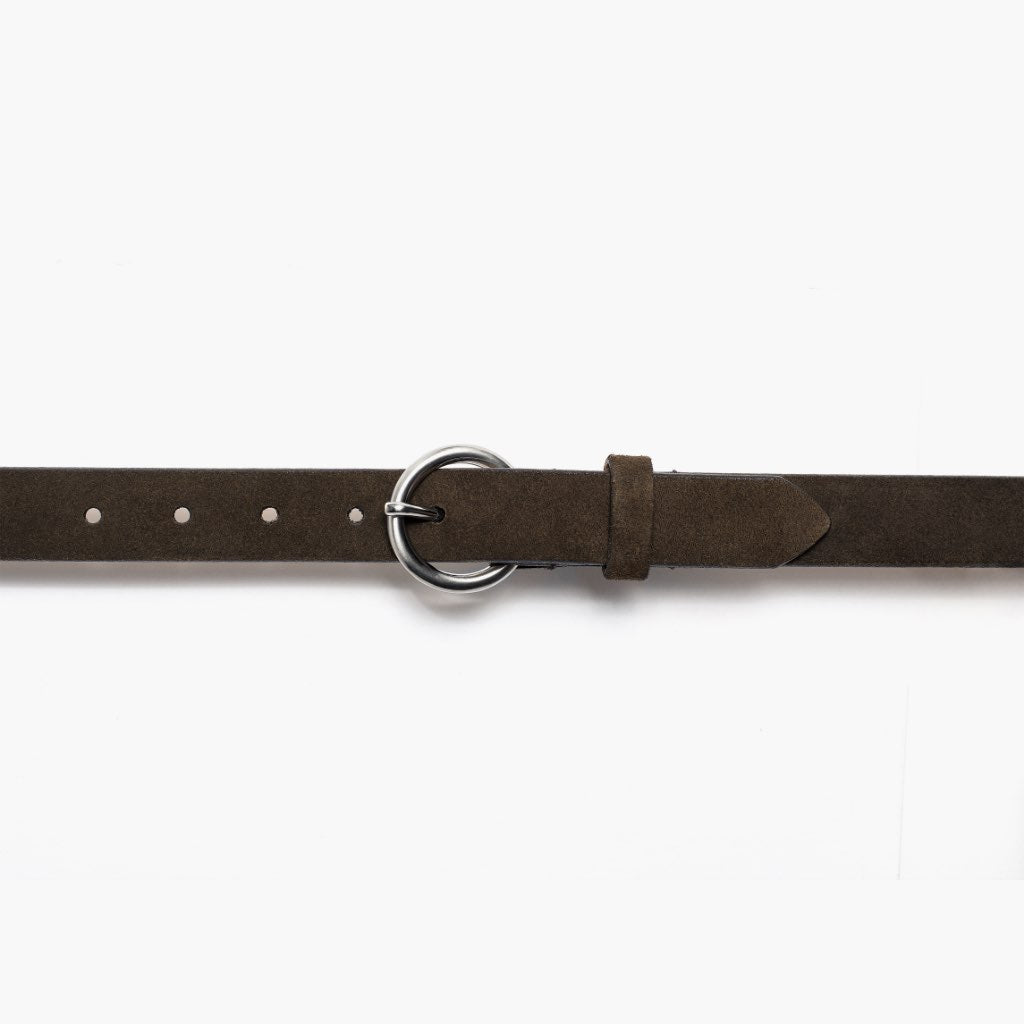 Women\'s Circle Leather Belt. Size 28 brand new with tags, dark olive suede. Women main image 2