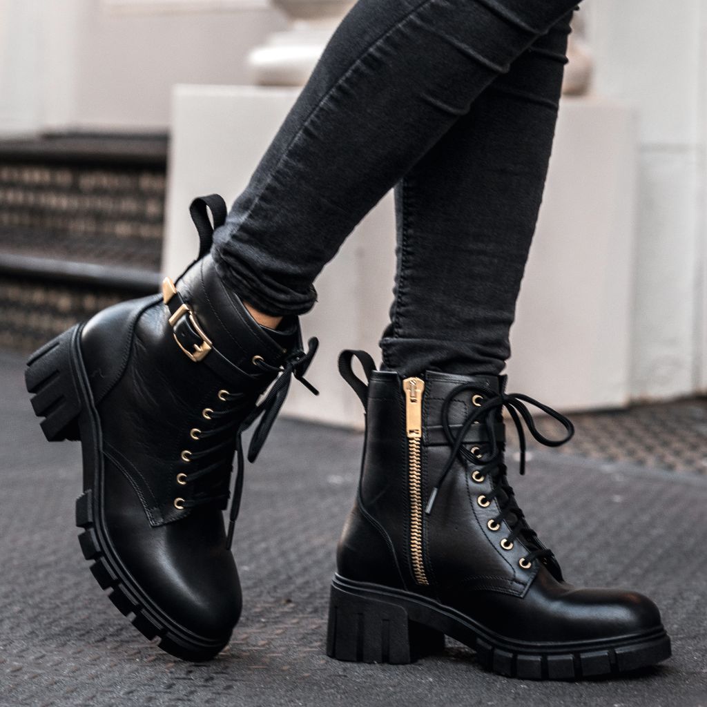 Combat High Lace up Women Black Boots 