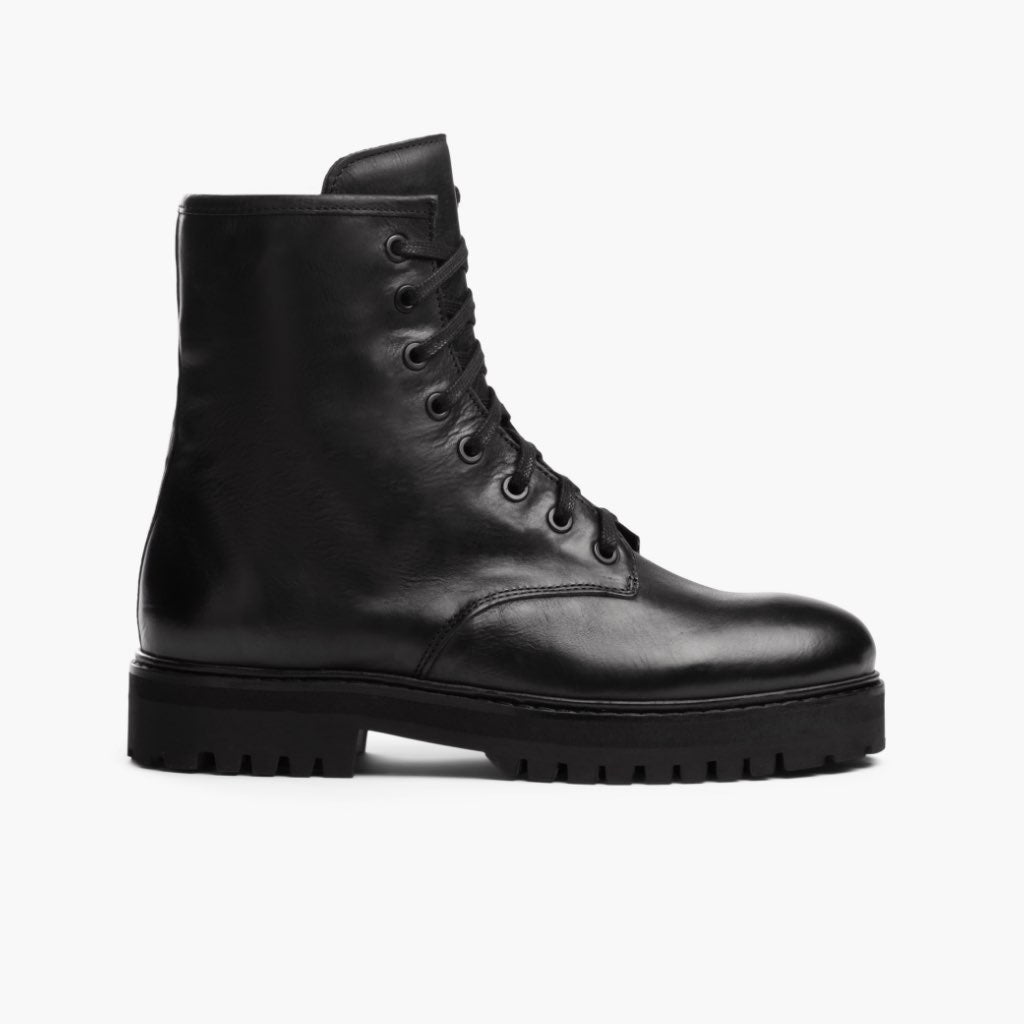 Women's Combat Boot In Black Leather Thursday Boot Company