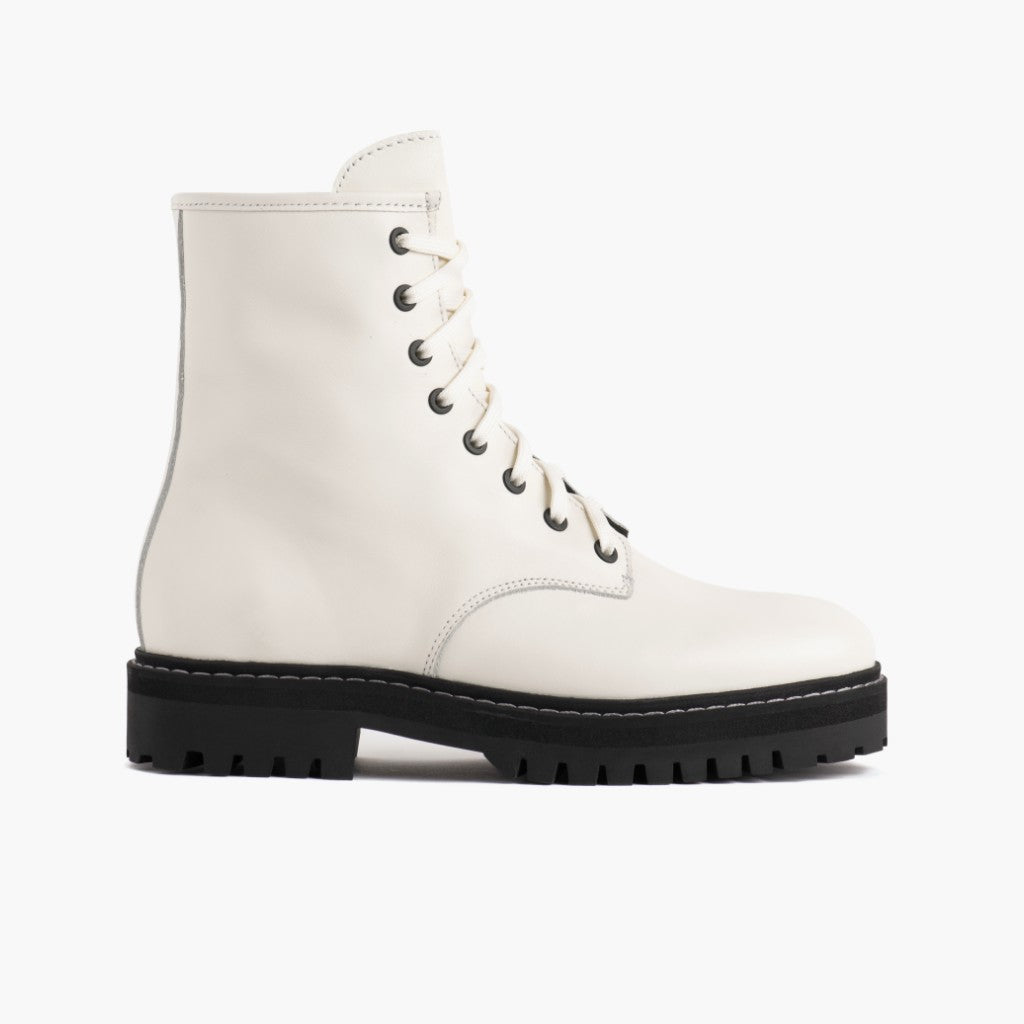 Women's Combat Boot In Ecru White Leather Thursday Boot Company