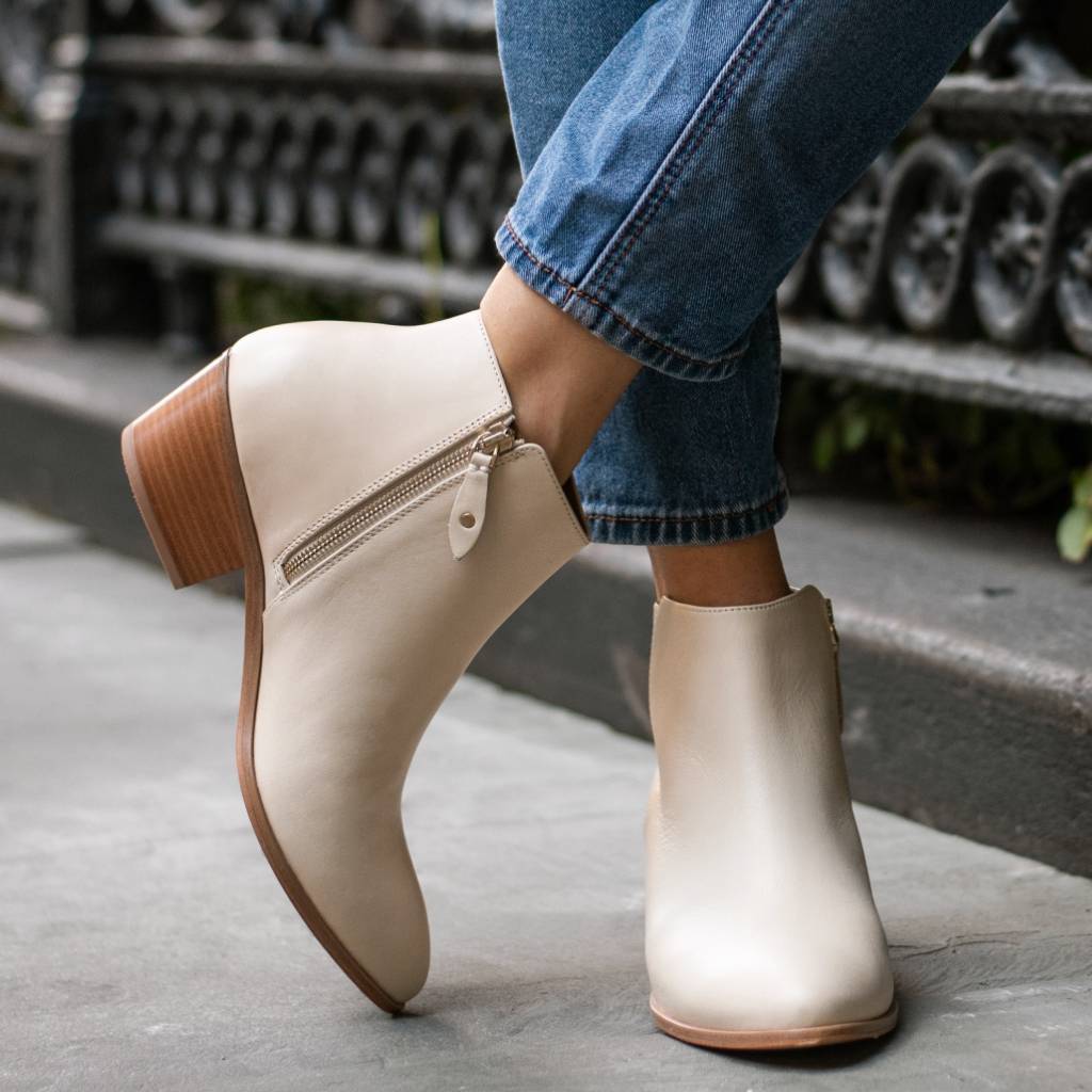 beige dress boots women Women's Downtown Bootie In Beige Leather