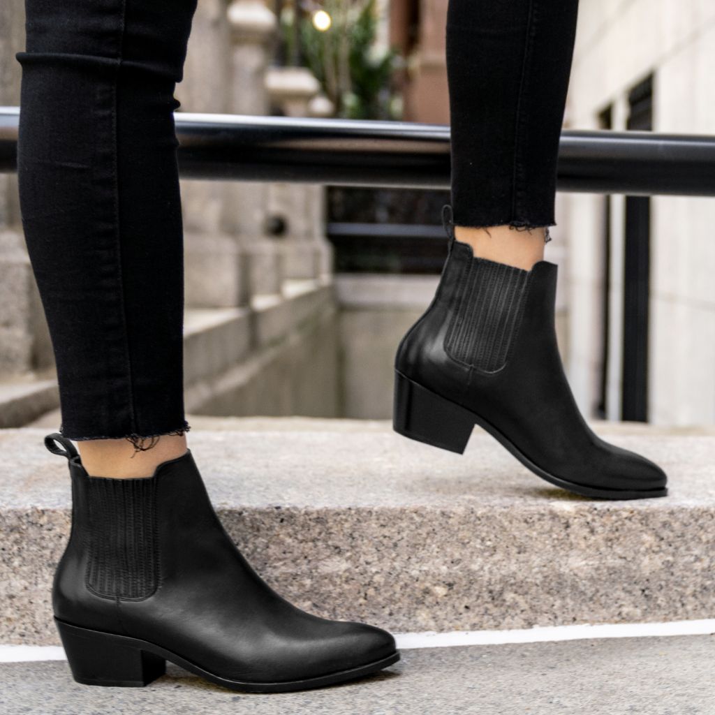 comfortable black leather booties