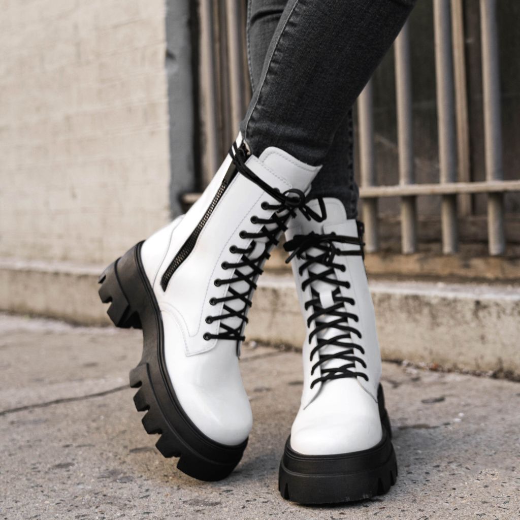 women's white leather dress boots Women's Dynasty Combat Boot in White Leather