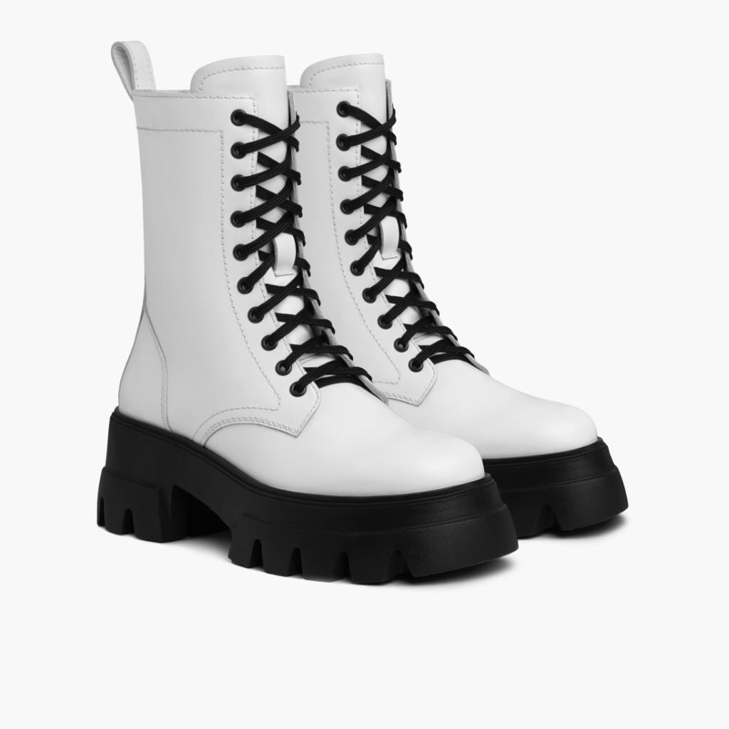 Women's Dynasty Combat Boot in White Leather - Thursday Boot Company