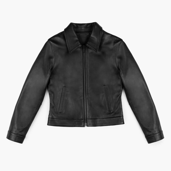 Women's Black Leather Racer Jacket - Thursday Boot Company