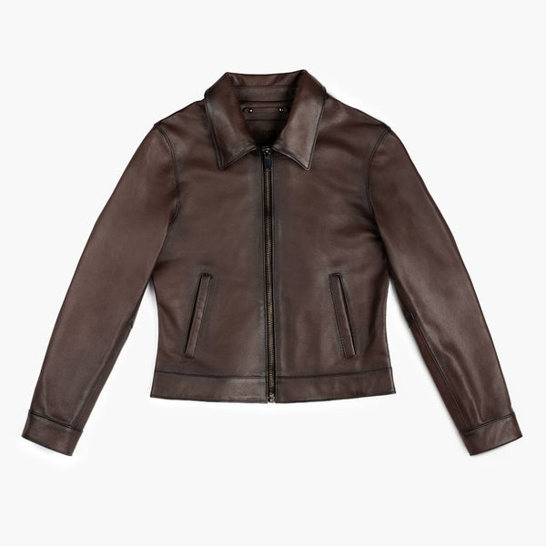 Women's Black Leather Racer Jacket - Thursday Boot Company