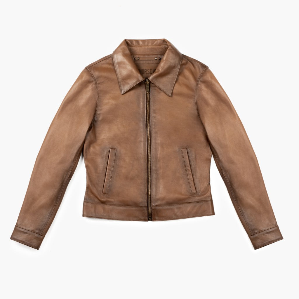 Women's Edition Point Collar Jacket in Tan 'Walnut' Leather