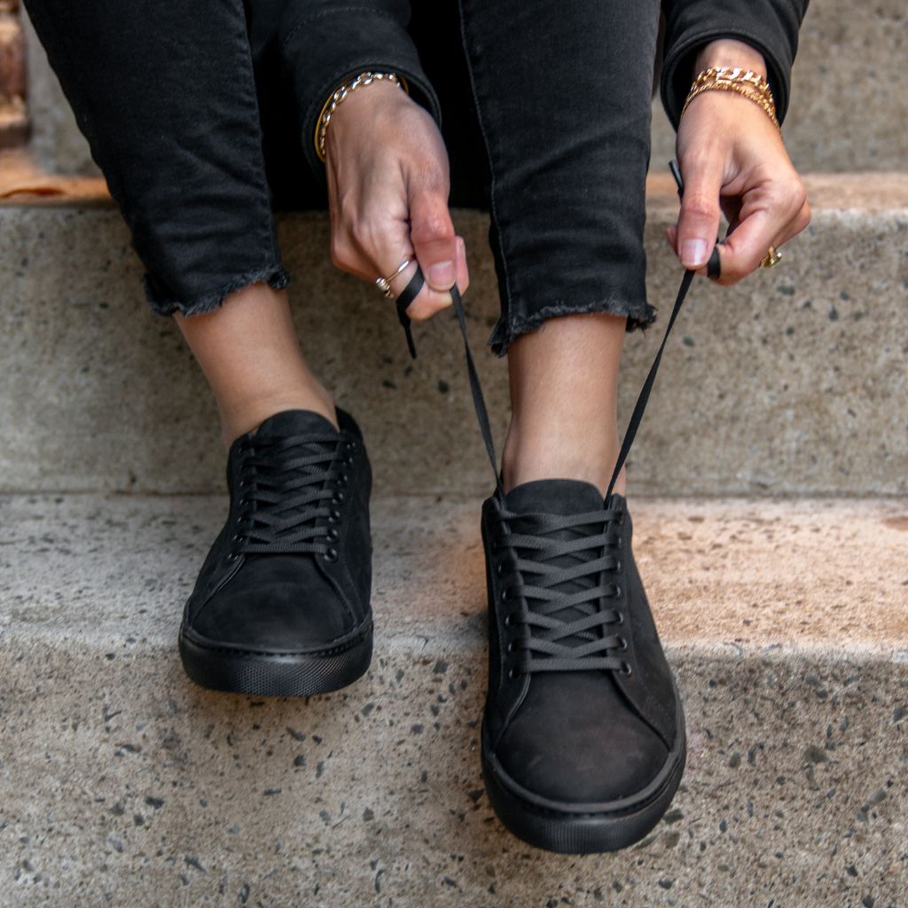 all black dress sneakers women Women's Premier Low Top In Black Vachetta Leather