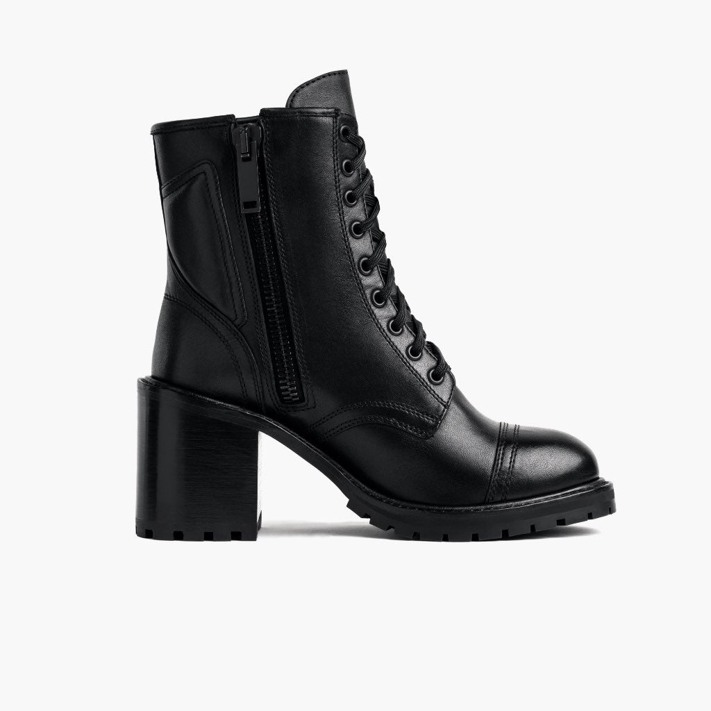 Women's Rebel HighHeel ZipUp Boot In Black Leather Thursday Boots
