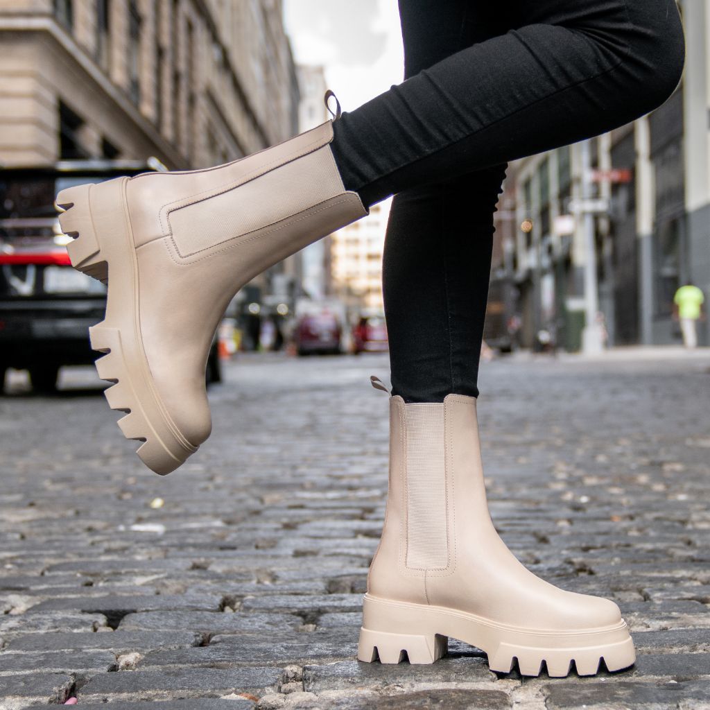 Chunky Chelsea Boots Outfit Chunky Cream Ankle Boots Women's Reign