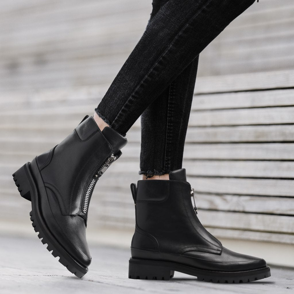 Women's Ryder Zip-Up Boot In Black Leather - Thursday Boot Company