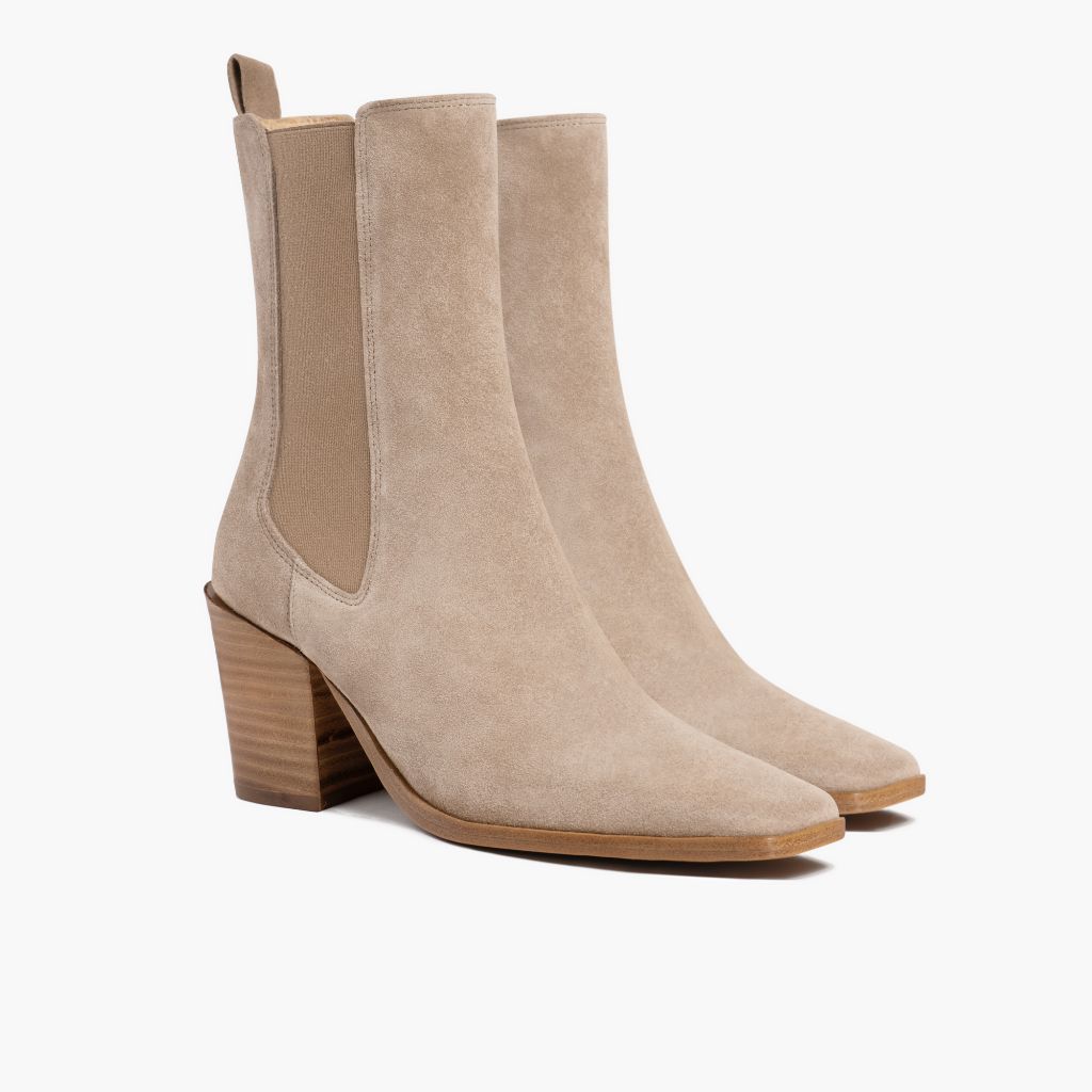 High Heel Boot In Tan 'Sand' Suede - Thursday