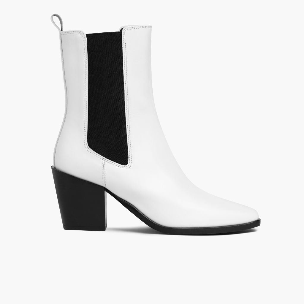 Women's Soho High Heel Chelsea Boot In White Leather - Thursday