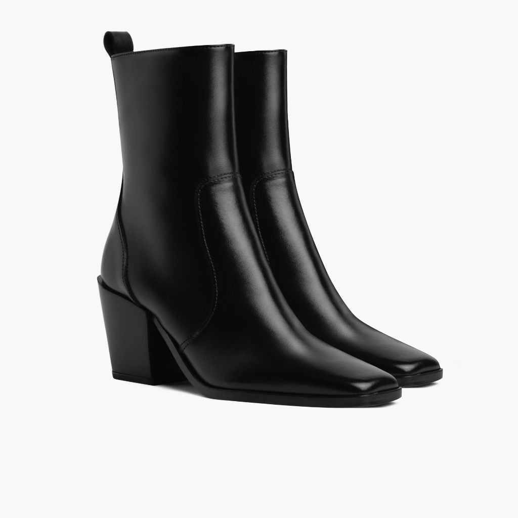 Women's Soho High Heel Zip-Up Boot Black Leather - Thursday