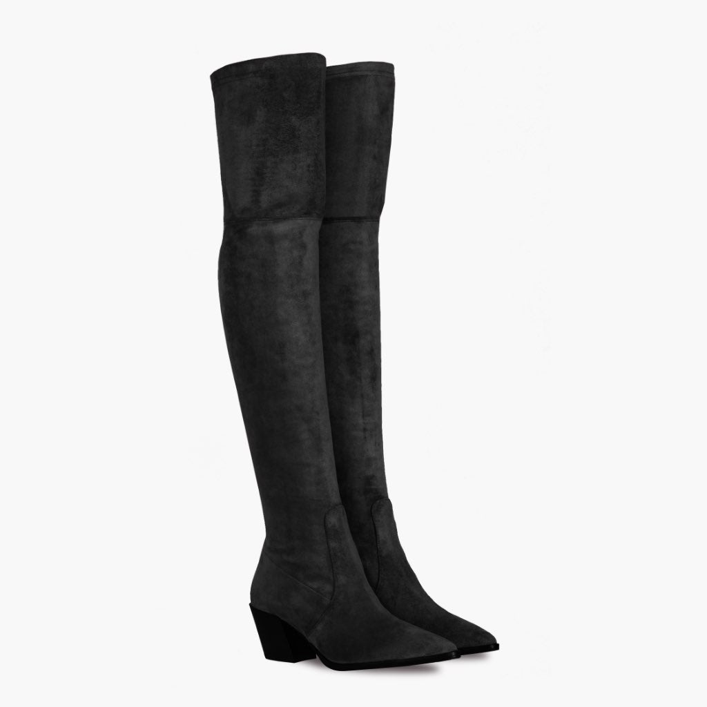 Block Heel Knee High Boots - Black Leather | Boden US