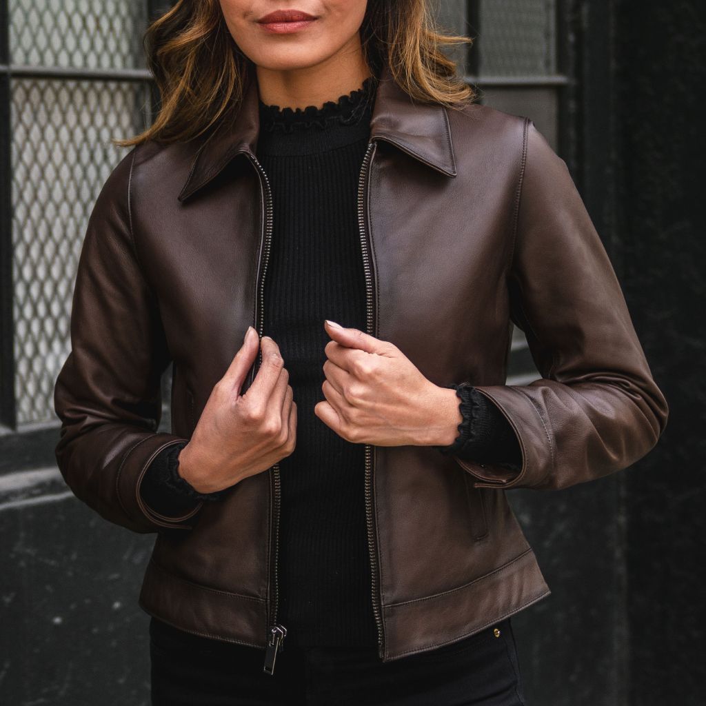 Men's Brown Leather Moto Jacket with Removable Hooded
