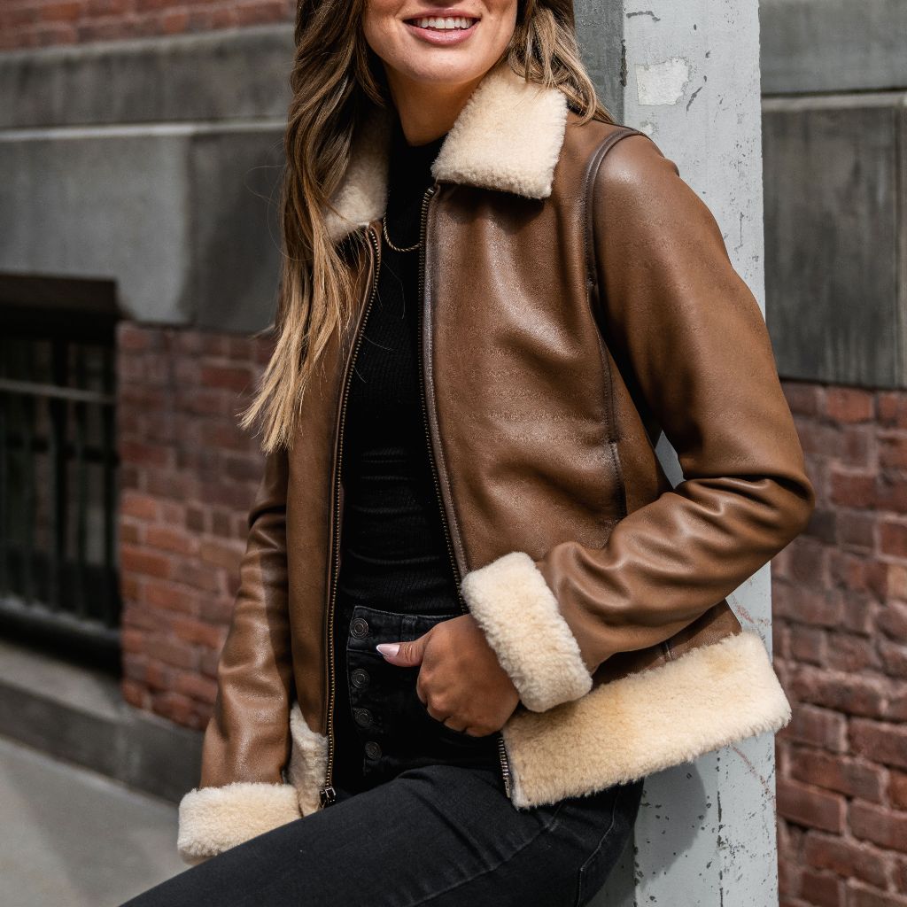 Shearling Collar Leather Jacket - Ready-to-Wear