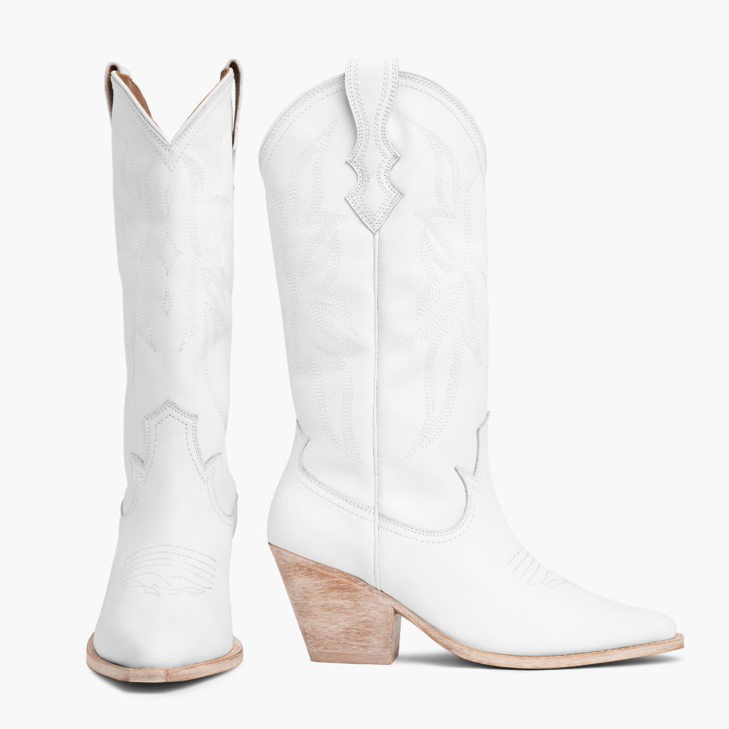 ladies white dress boots Emmer Cowgirl Boots in White