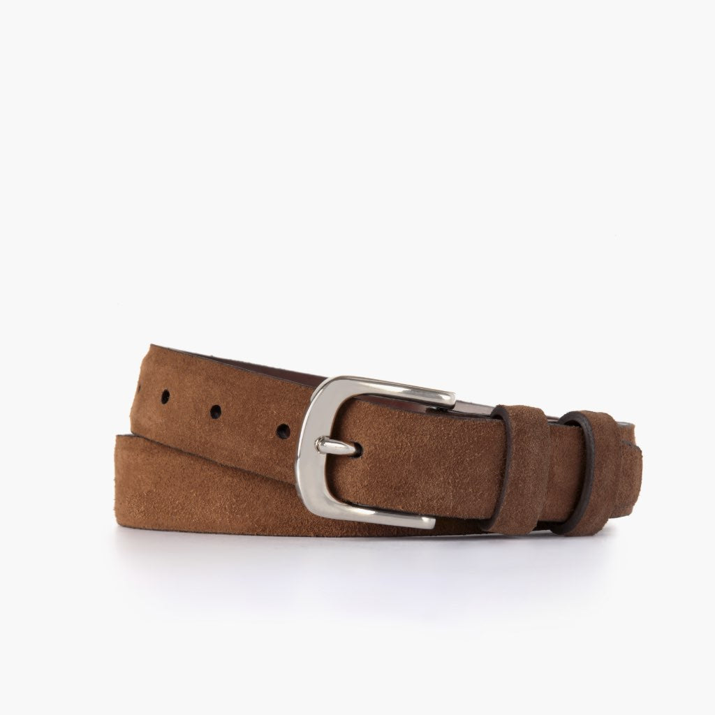 Men\'s Slim Leather Belt In Cognac Suede - Thursday Boot Company